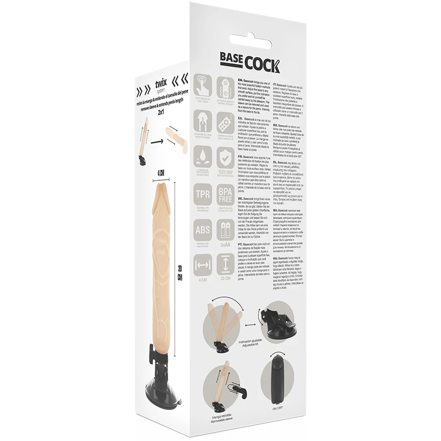 BASECOCK - CONTROLE REMOTO VIBRADOR REALÍSTICO PRETO 20 CM -O- 4 CM